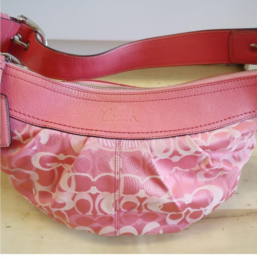 Y2K rare pink Coach large canvas leather hobo Bag with Signature Monogram - Picture 10 of 16